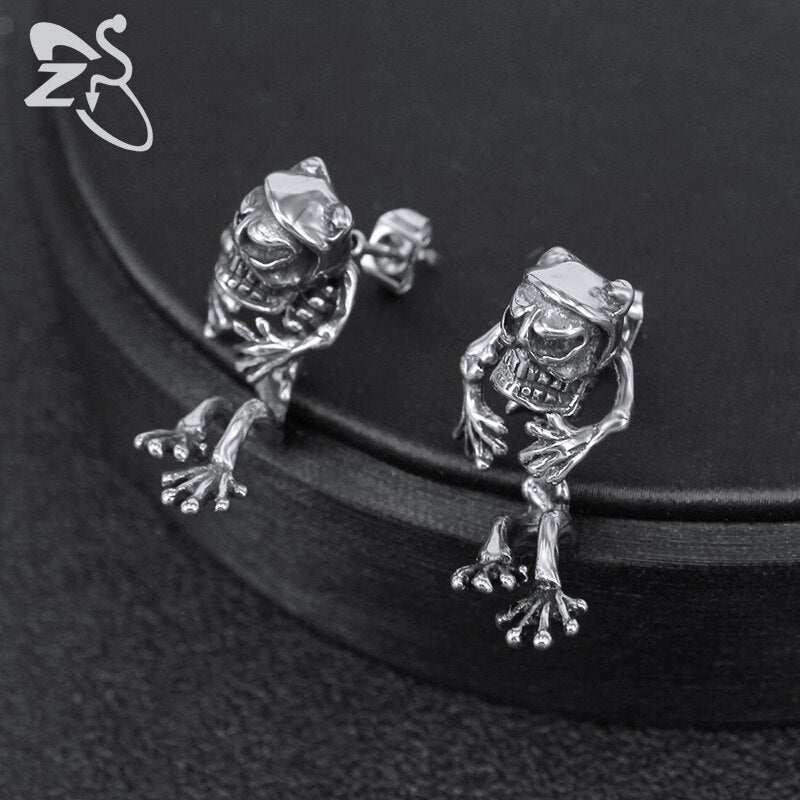 Rock Roll Stud Earrings Skull Frog for Men Stainless Steel