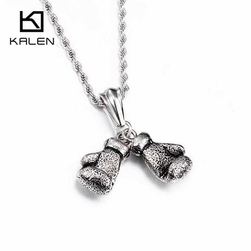 Stainless Steel High Quality Boxing Glove Pendant Long Chain Necklace