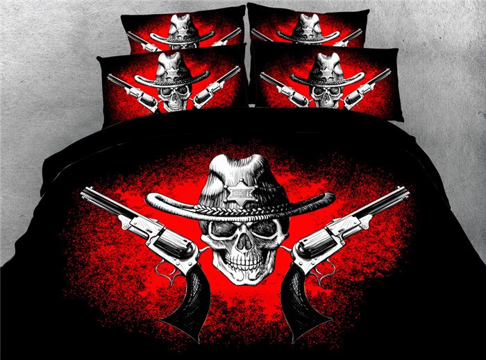 3pcs all kids dark color bedroom set with sugar skull bedding