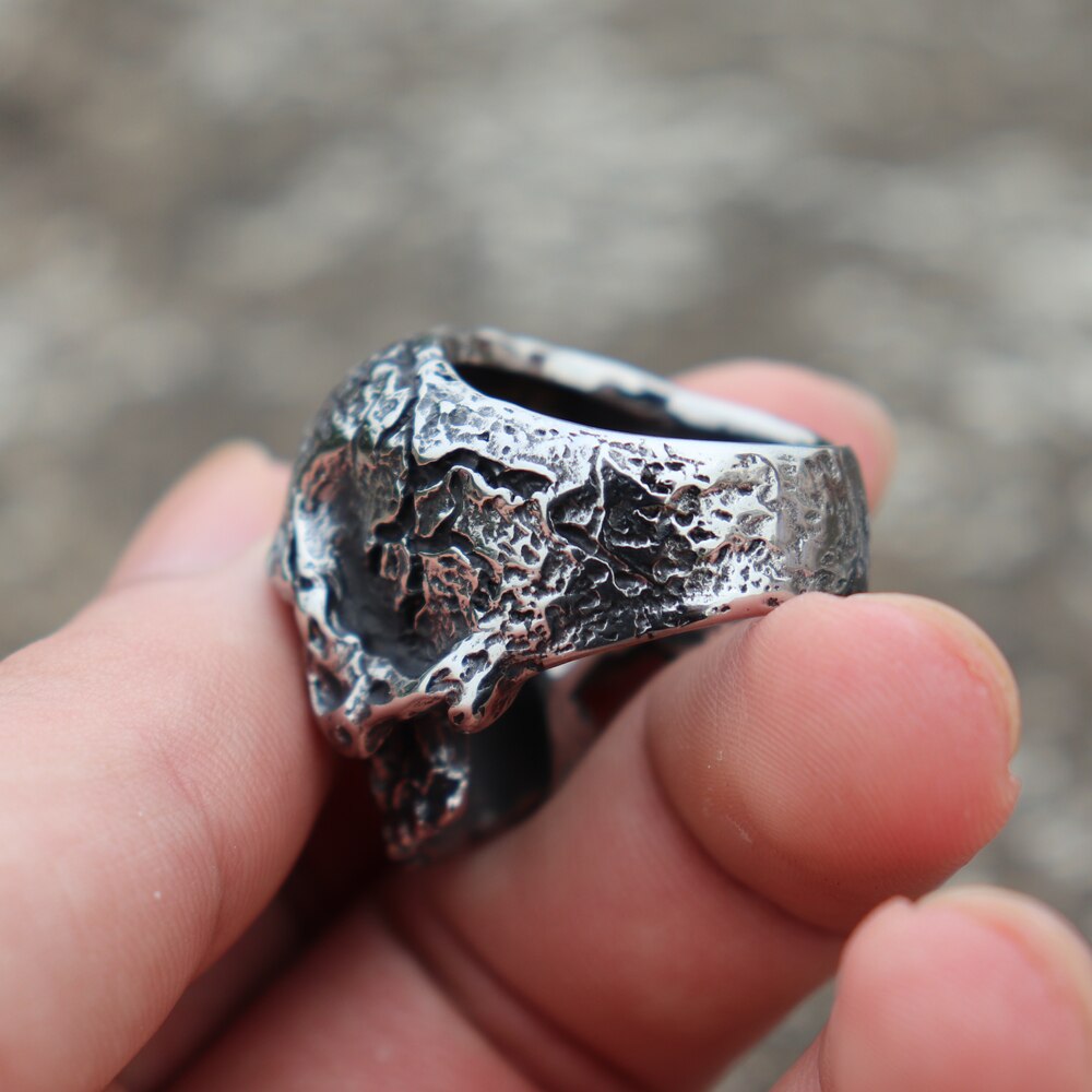 Mens Boys Vintage 316L Stainless Steel Rugged Skull Rings