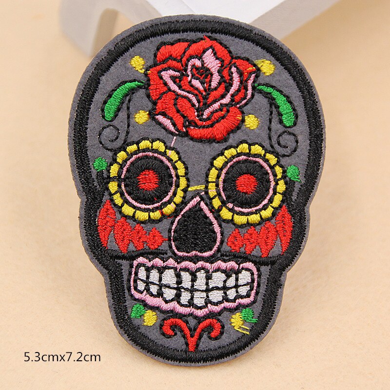 Set of 9pcs Sugar Skull Embroidery Patches Various Style Flower Rose Skeleton