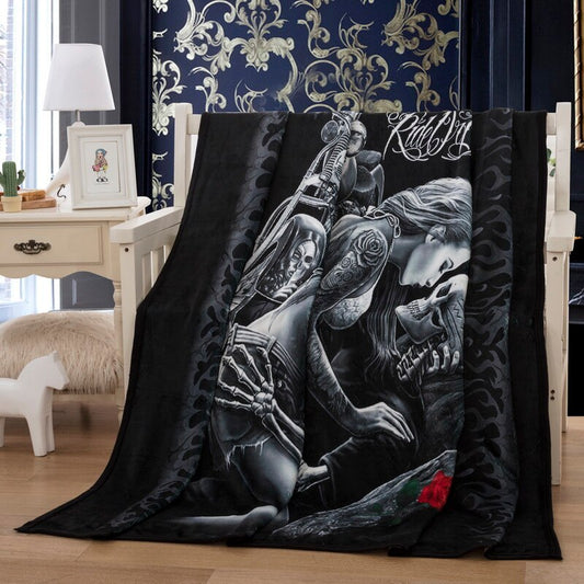 Moto Beauty Skull Thick Blanket Soft Fleece Throw Blankets