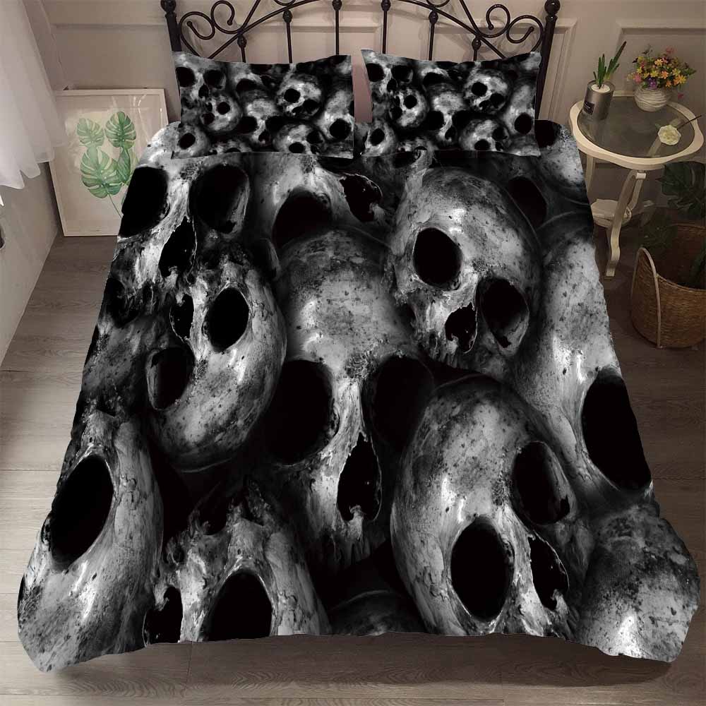 YI CHU XIN sugar Skull Bedding Set Duvet Cover Blue Fire Bedclothes 3pcs