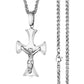 Male Stainless Steel Link Chain Round Circle Cross Pendant Necklace