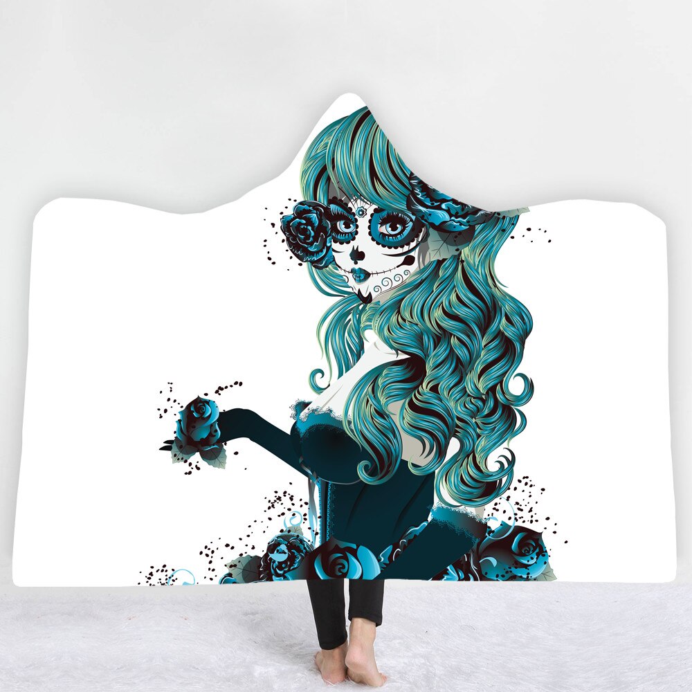 Unique Customized Skull Girl Print Hooded Blanket Day of the Dead