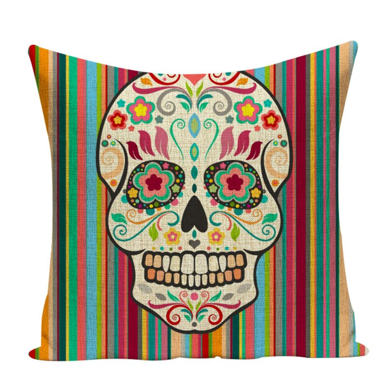 Colorful Square Pillow cover Sugar Skull Decor Living Room Cushion