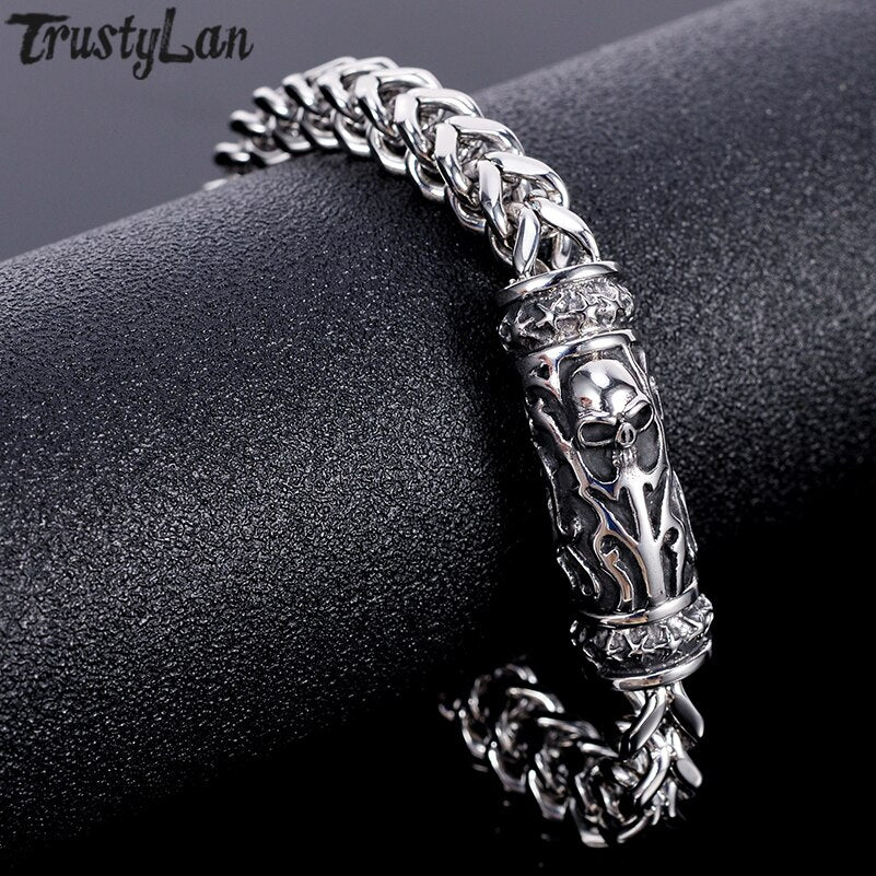 Punk Rock Skull Bracelet Men Best Friends Biker Jewelry Gothic Stainless Steel