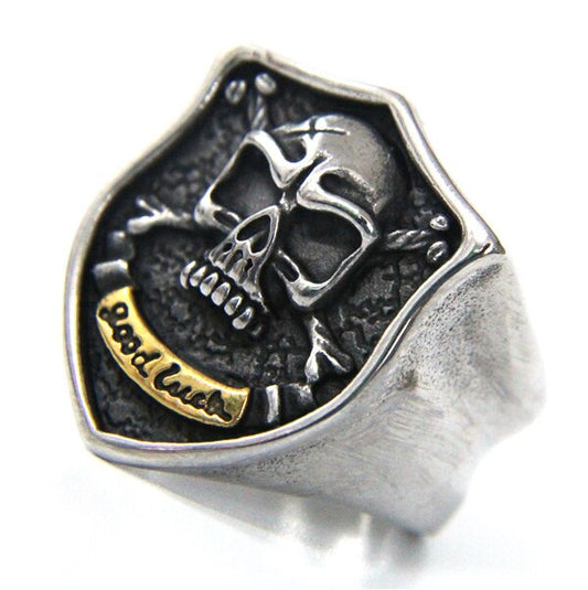 Stainless Steel Mens Women Shield Skull Ring