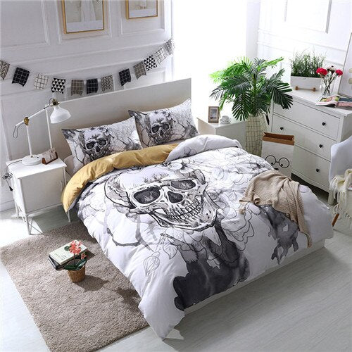 3D Flowers Skull Bedding sets wedding Duvet Cover + pillow case