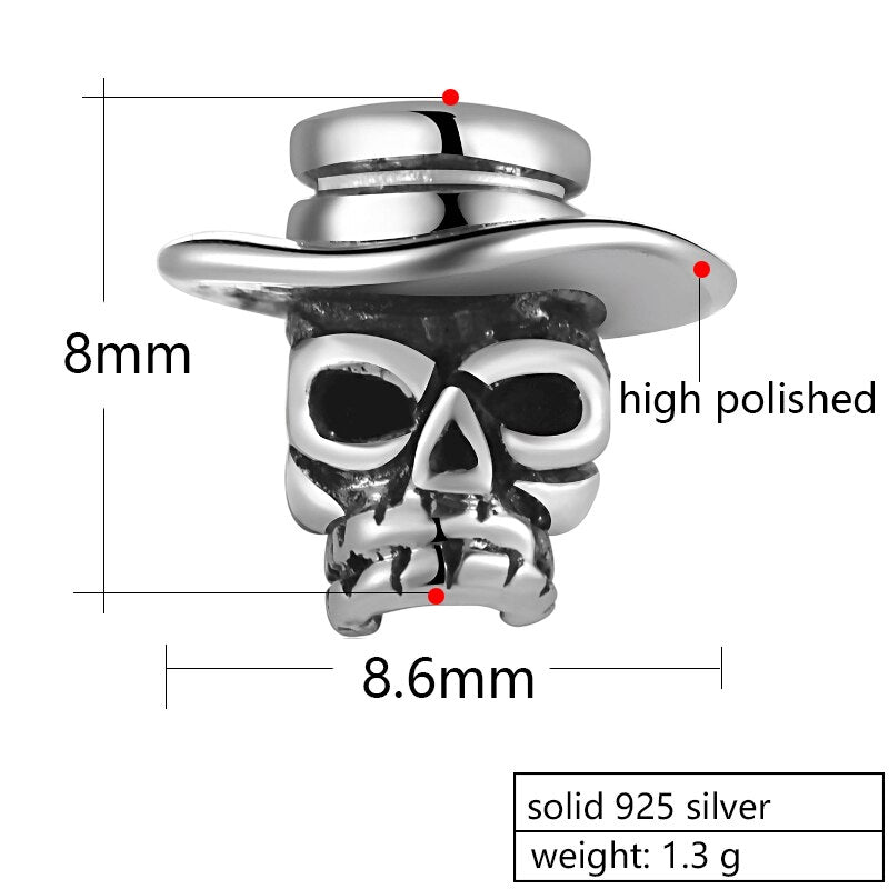 Solid 925 Sterling Silver Skull Earrings Man Vintage Punk Stud Earring
