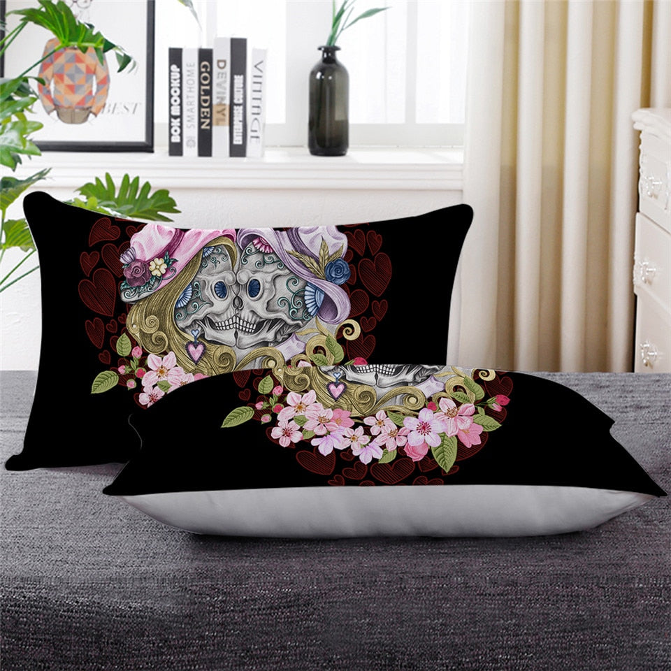 Skull Couples Sleeping Down Alternative Pillow Gothic Throw Body Pillow