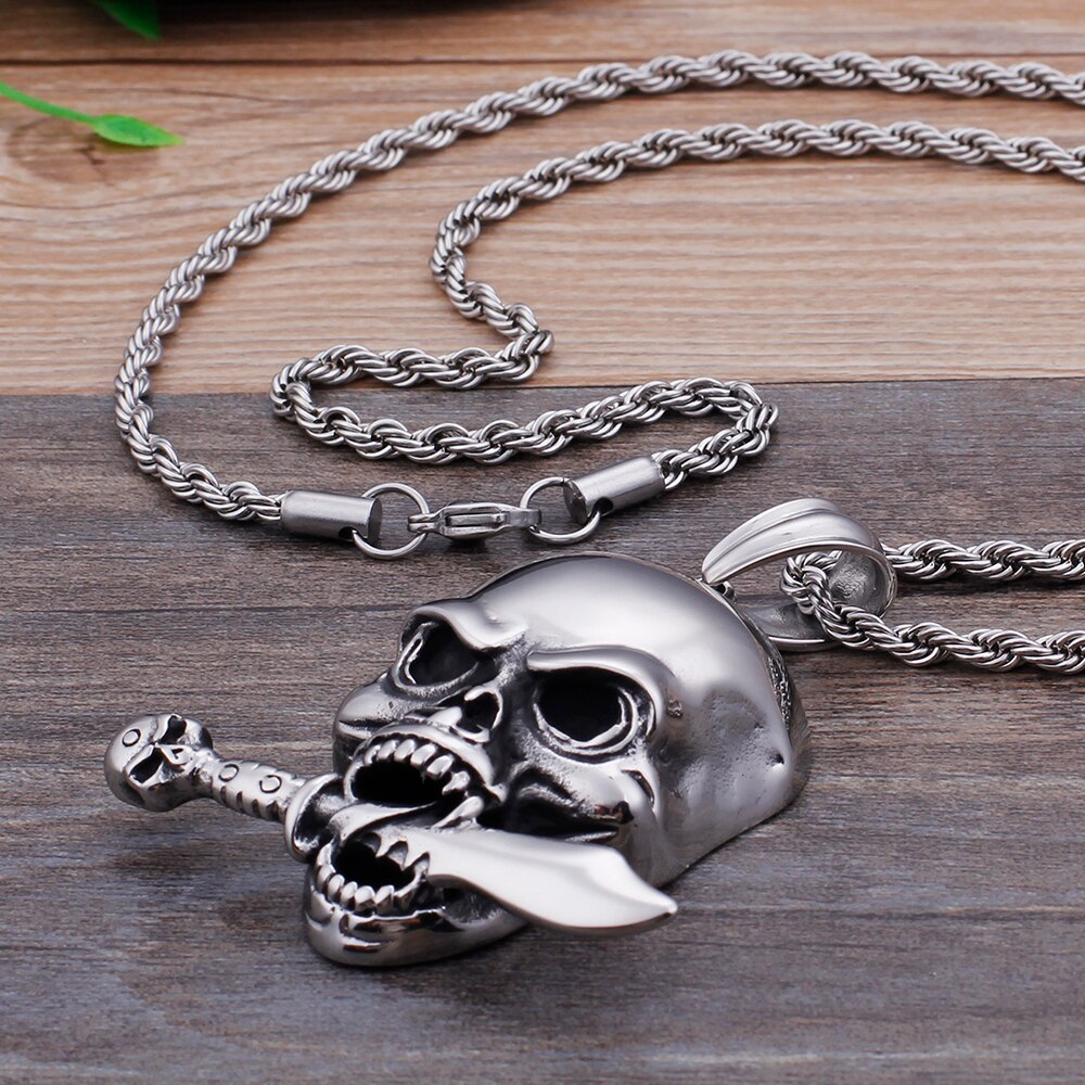 Hiphop Rocker Skull Pendant Necklace For Men Jewelry Accessory