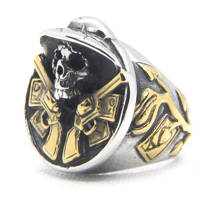 Stainless Steel Fashion Double Guns Big Man Ring