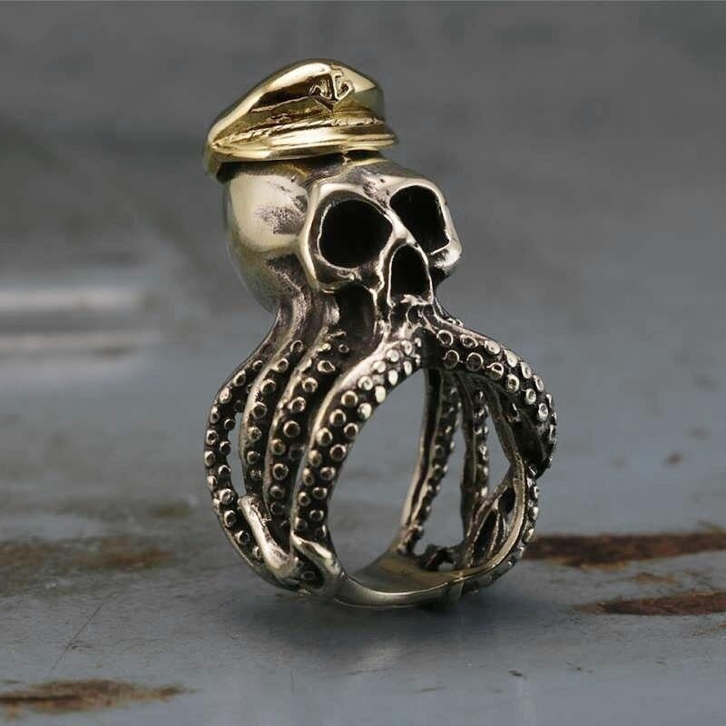 Stainless Steel Octopus Squid Tentacle Skull Captain Rings