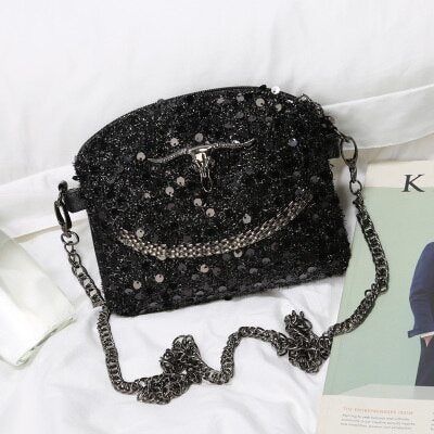 2019 designer women tassel skull chain bag PU