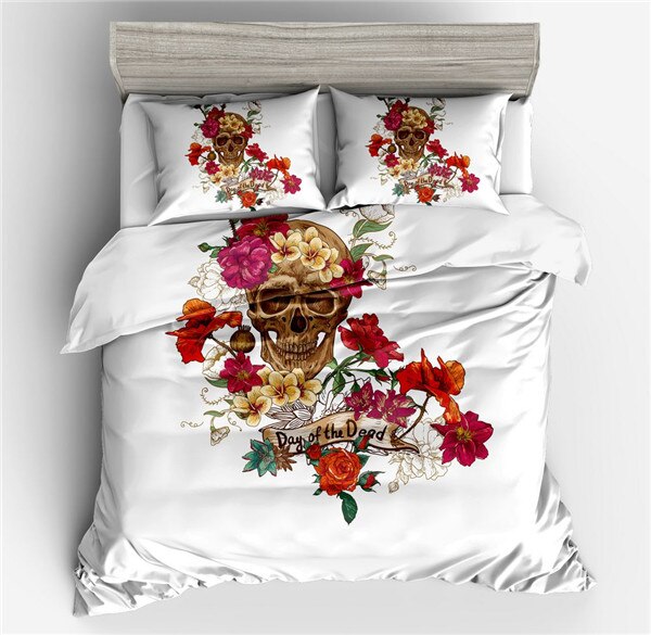 Halloween Fashion Sugar Skull Bedding Set Floral Bed Duvet Cover