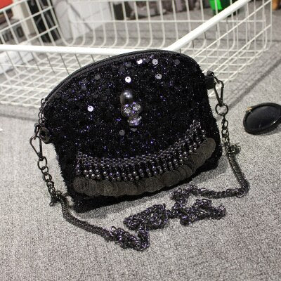 2019 designer women tassel skull chain bag PU