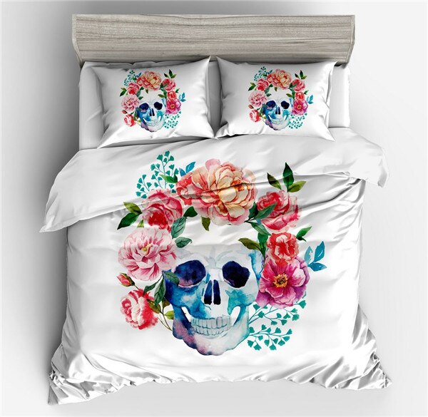 Halloween Fashion Sugar Skull Bedding Set Floral Bed Duvet Cover