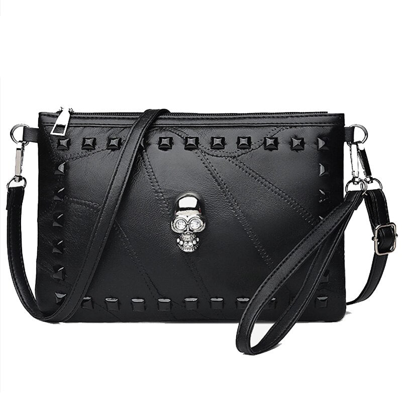 Fashion Patchwork Sheepskin Leather Women Handbag Fashion Skull