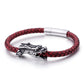Dragon Charm Bracelets For Men 22cm Gold Stainless Steel + Red Leather Rope