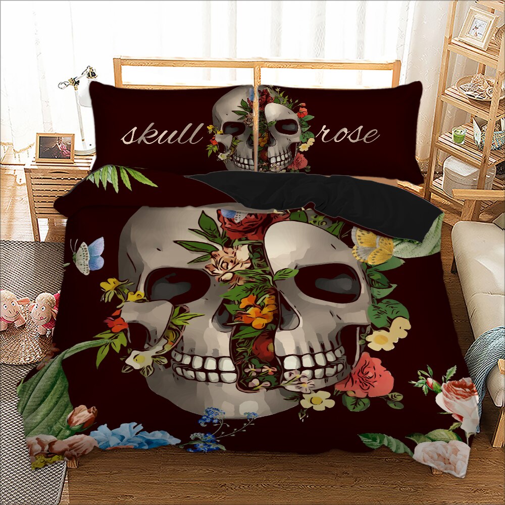 Rose sugar skull printed Bedding Set for comforter Queen King