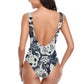 Day Of The Dead Sugar Cat Skull With Floral Flower Pattern Women One-Piece Swimsuit