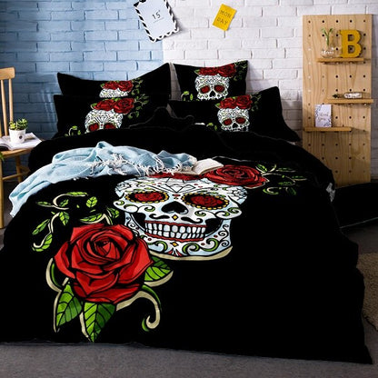 Sugar Skull Bedding Set Black White Duvet Cover Set Rose Print Bed Linen