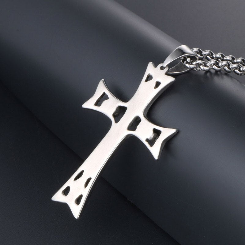 Punk Skull Devil Head Pendant Alternative Cross Men's Titanium Steel Necklace