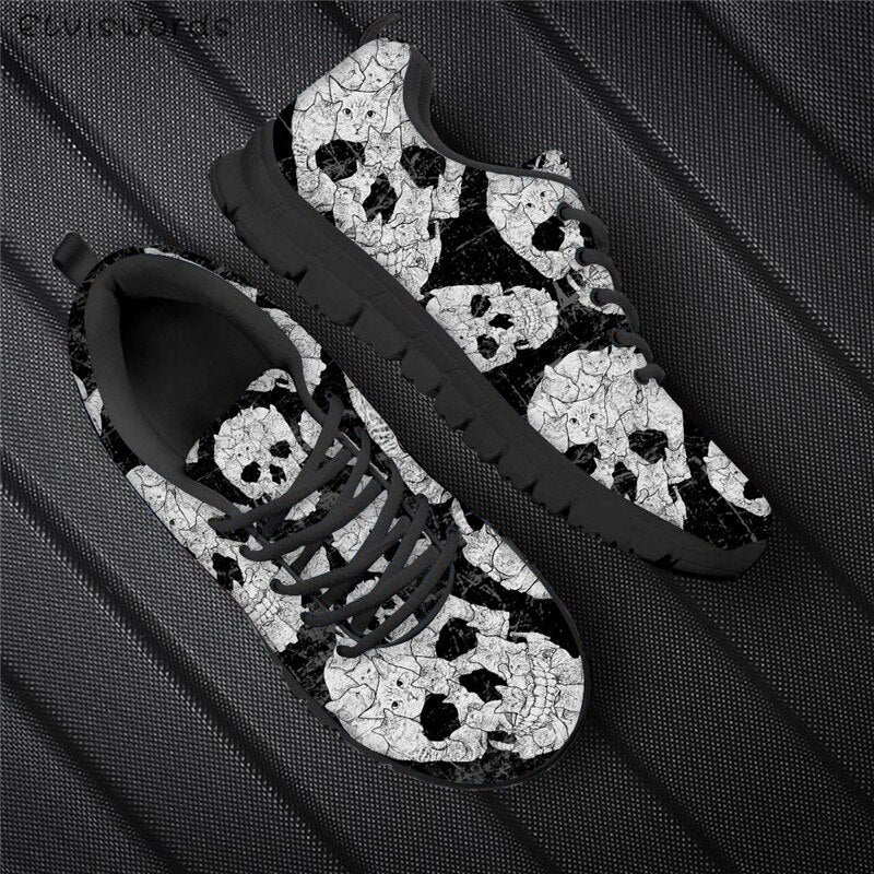 Punk Style Women Flats Skull Head 3D Print Breathable Air Mesh Sneaker Shoes