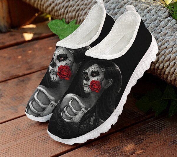 Skull Day of the Dead Black Women's Sneakers Casual Summer