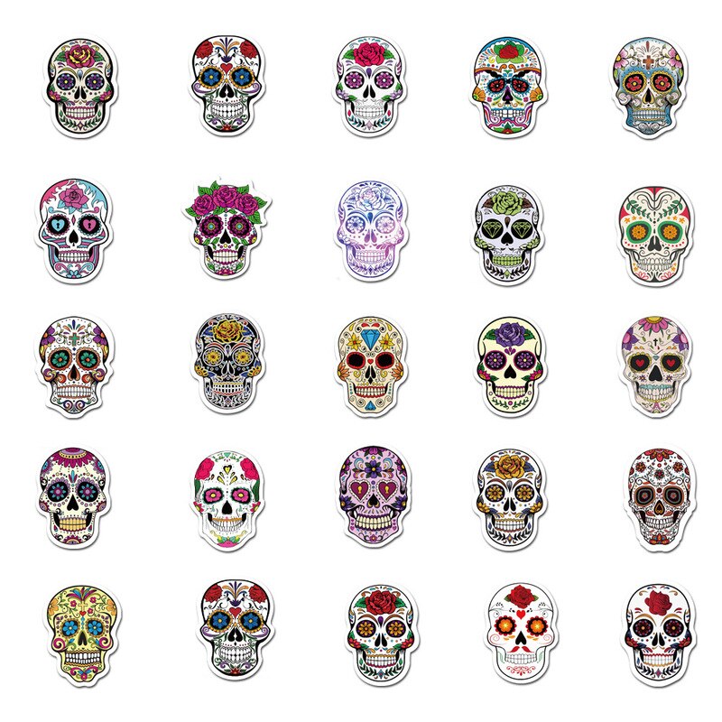 50pcs colorful car sticker horrible sugar skull stickers laptop luggage decals