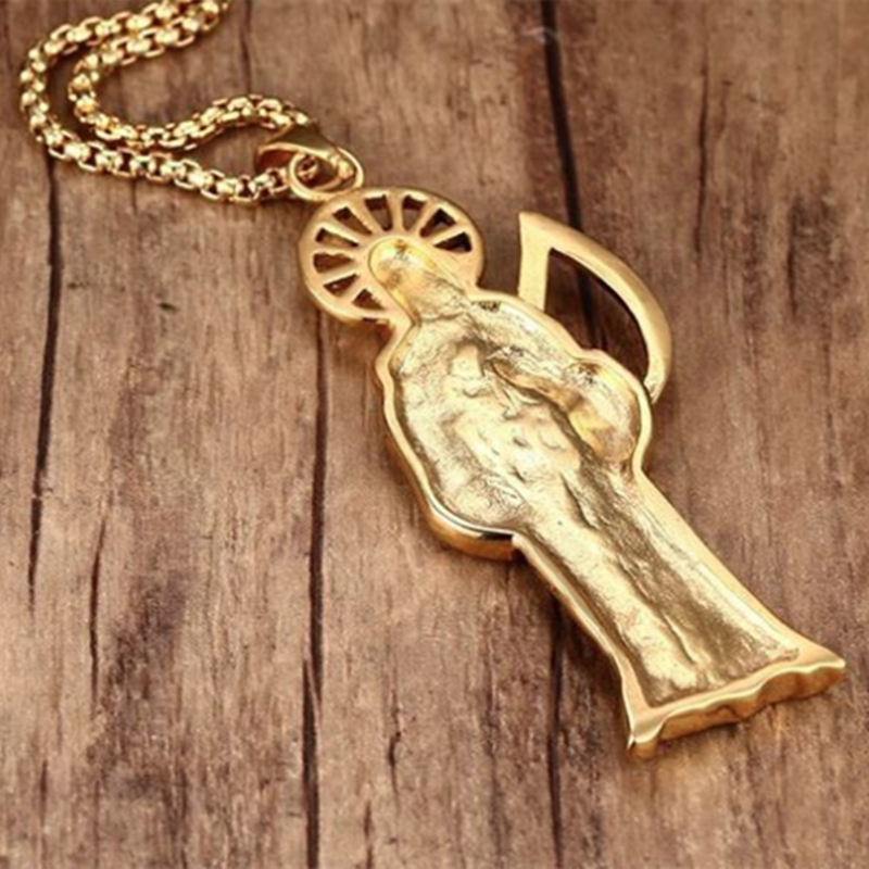 Hip Hop Vintage Holy Saint Death Santa Muerte Skull Biker Pendant Golden