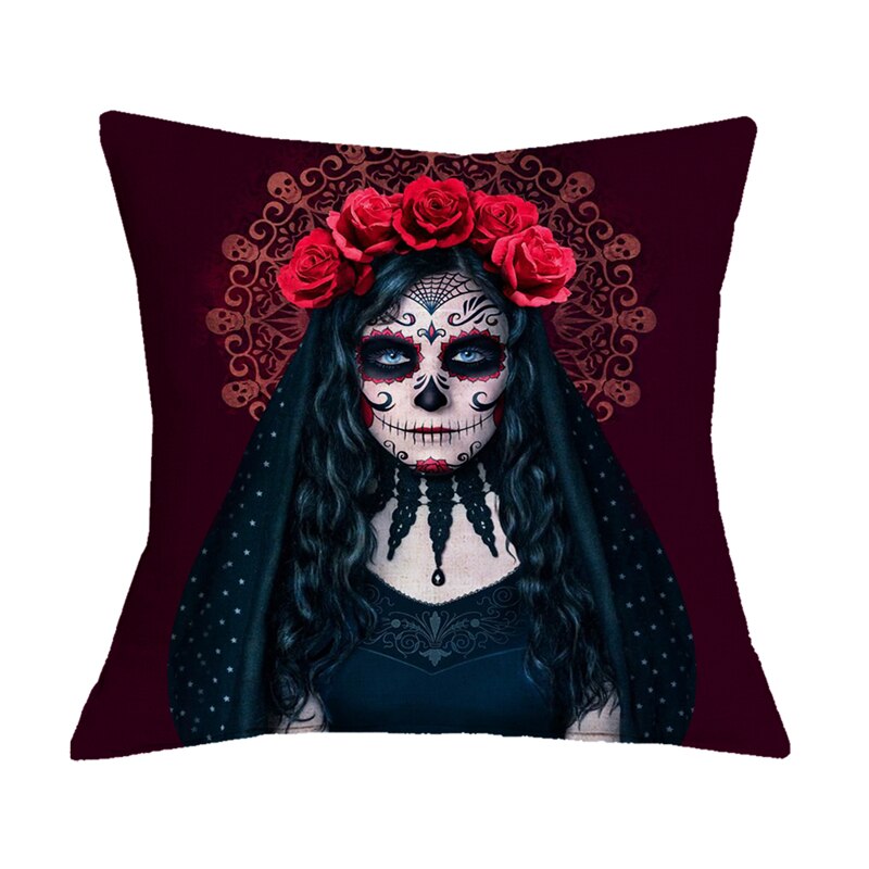 Floral Skull Print Throw Pillows for Couch Halloween Decorative Pillow Covers