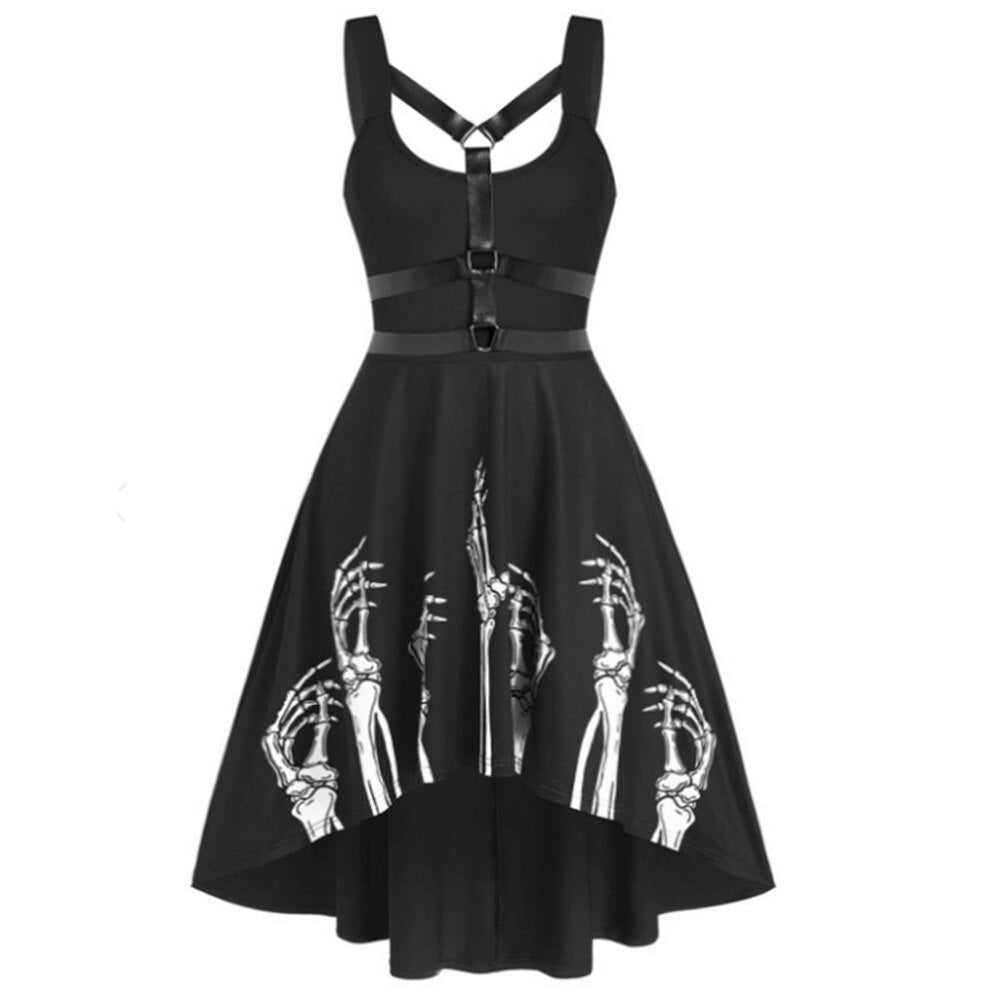 Women Sexy Gothic Dress Halloween Costume Hollow Out Skull