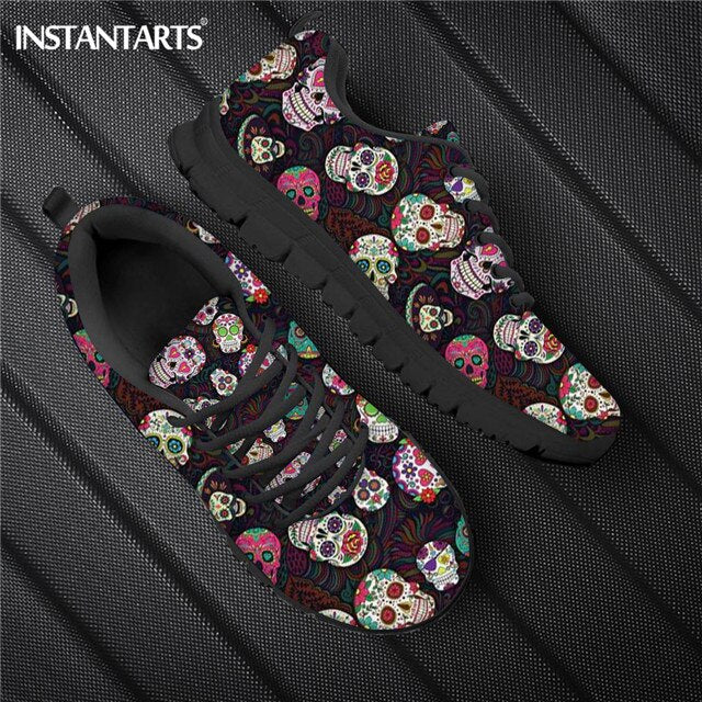 Sugar Skull Print Women Flats Shoes Summer Autumn Breathable Sneakers