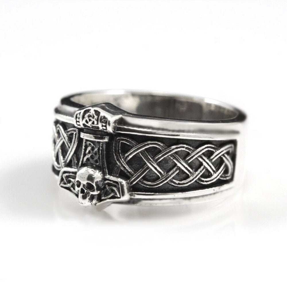 Stainless Steel Biker Ring Mens Mjolnir Skull Rings