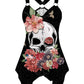 Gothic Tshirt Skull Print Tops Shirt with Narrow Straps Women Irregular V-neck Plus Size