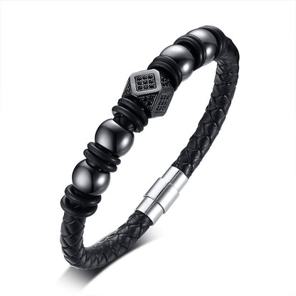 2020 Fashion Punk Stainless Steel Leather Beaded Braclet