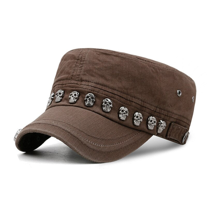 Men Baseball Cap Flat Hats Skull Rivet Flat Top Hat Men's Hats Hip Hop High Street