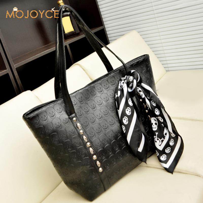 Fashion PU Leather Women Skull Bag Female Solid Punk Shoulder Bag