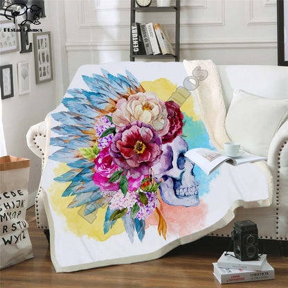 flower skull 3D Bedding Outlet good quality Blanket Sherpa Blanket