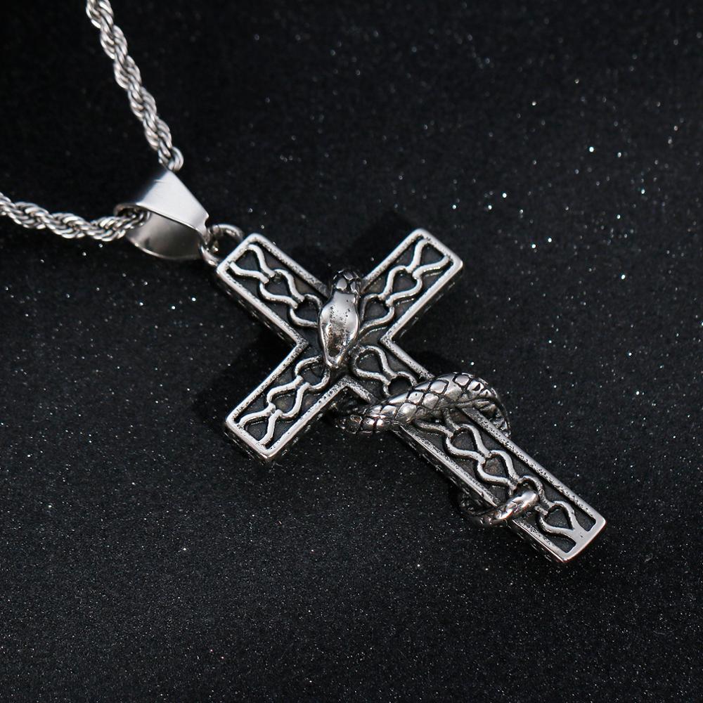 Vintage Cross Snake Pendant Gothic Men Stainless Steel