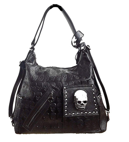 Women PU Leather Skull Rivet Handbag Lady