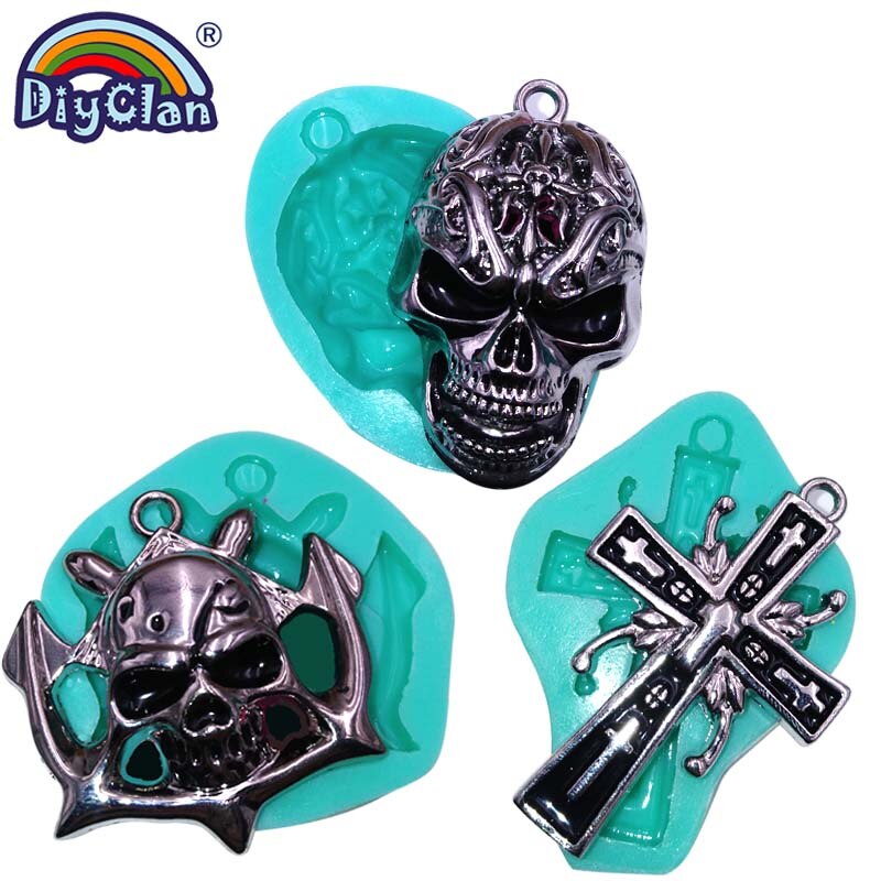 Skull Head Cross Pendant Silicone Mold For Hip Hop Punk Necklace Resin