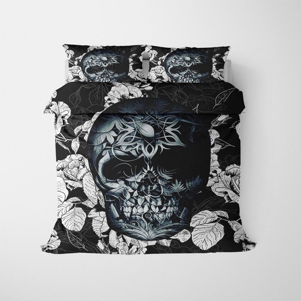 3D Luxury Flower Skull Bedding Set Duvet Cover Set