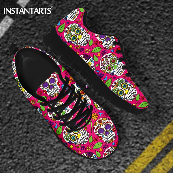 Brand Design Sugar Skull Floral Flats Sneaker Shoes for Women's