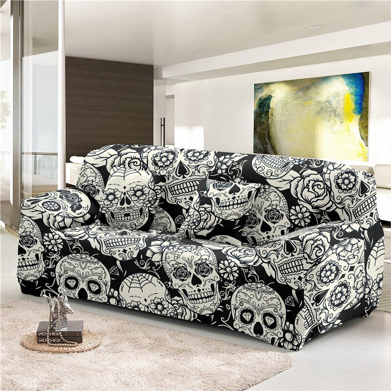 Sugar skull sofa Cover Living Room Decor Stretch Slipcover For L-shaped Sectional Couch