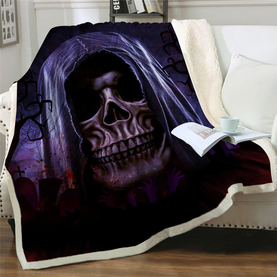 Gothic Skull Blanket for Beds Floral Roses Thin Quilt Fashionable Blanket