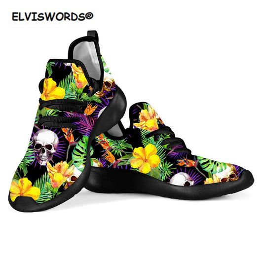 Women's Flats Shoes Tropical Leaves Skull Printed Girls Sneakers
