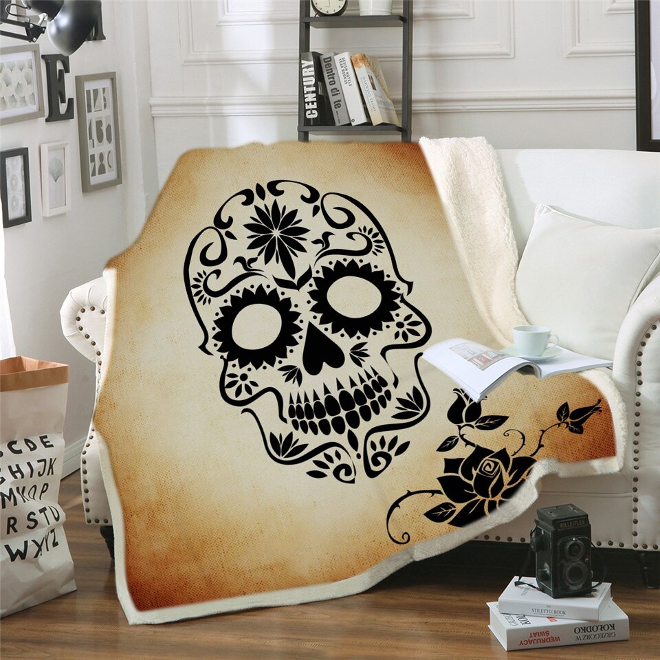 Skull Throw Blanket Halloween Traditional Mexican Sugar Day of the Dead